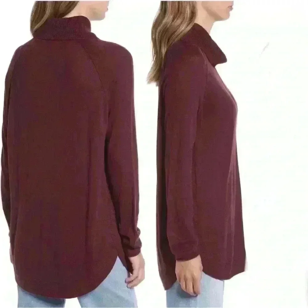 Caslon Turtleneck Tunic Sweater in Burgandy Royals Size Small NWT